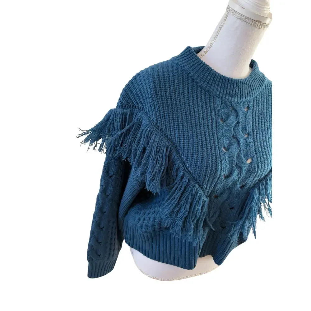 Equipment Femme Amira Wool & Cashmere Chunky Knit Fringe Sweater M
